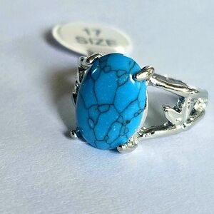 TURQUOISE OCEAN BLUE POLISHED AGATE NEW SIZE 7 TITANIUM FOREVER WEAR SILVER RING